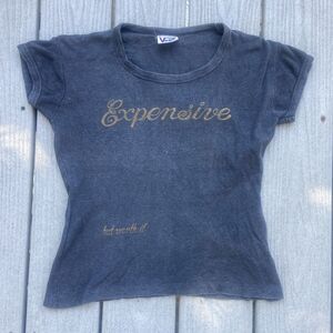 Vintage Variety Womens Medium Expensive But Worth It Baby Tee Black Gold Graphic